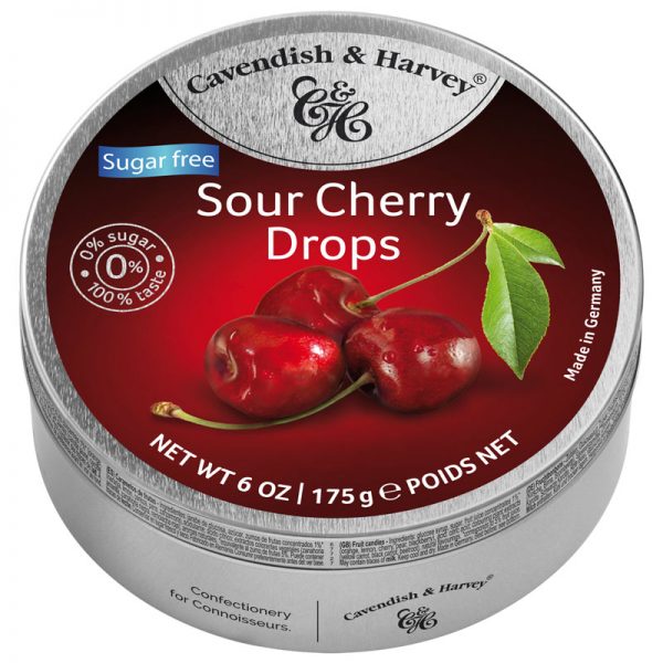 Cavendish & Harvey Sugar Free Sour Cherry Drops in Tin 175g