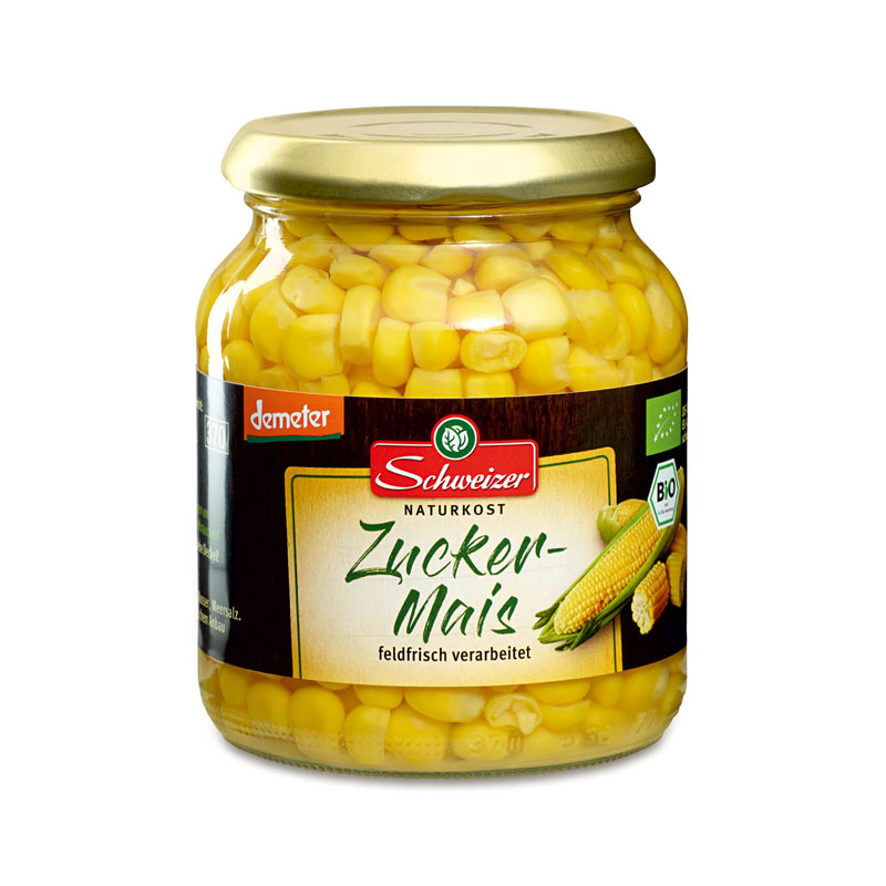 Schweizer Pickled Sweet Corn with Organic Demeter Certification 340g Schweizer Pickled Sweet Corn with Organic Demeter Certification 340g