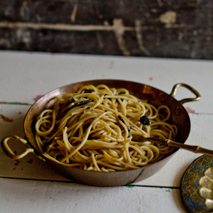 Spaghetti with Truffle and Black Garlic