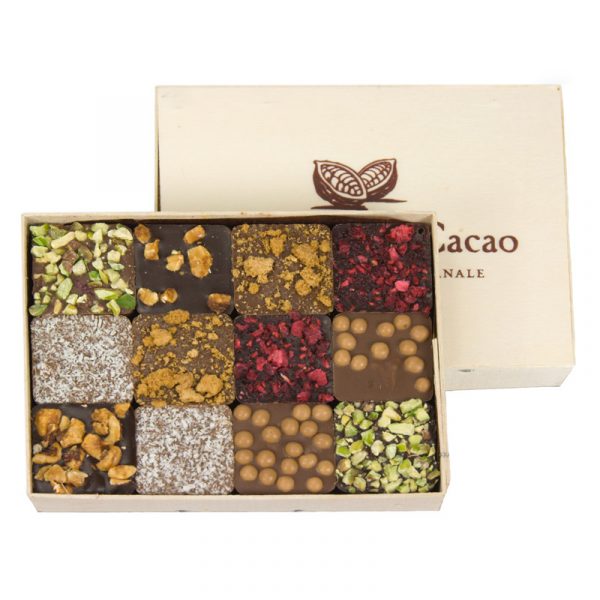 Comptoir du Cacao Praline Chocolates Black/Milk Wooden Box 120g