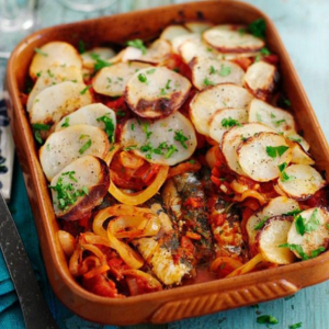 Canned Sardines with Potatoes in the oven