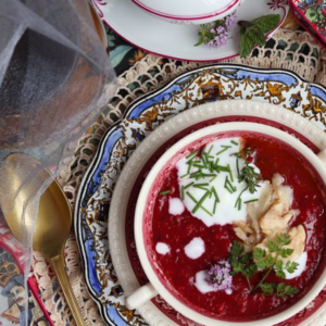 Bortsch com Filete de Truta Fumada
