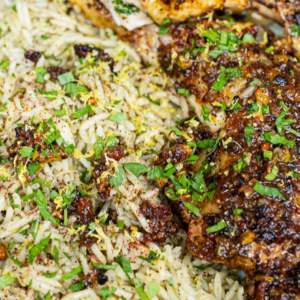 Chicken Steak with Pistachio and Basmati Rice with Lime and Coriander