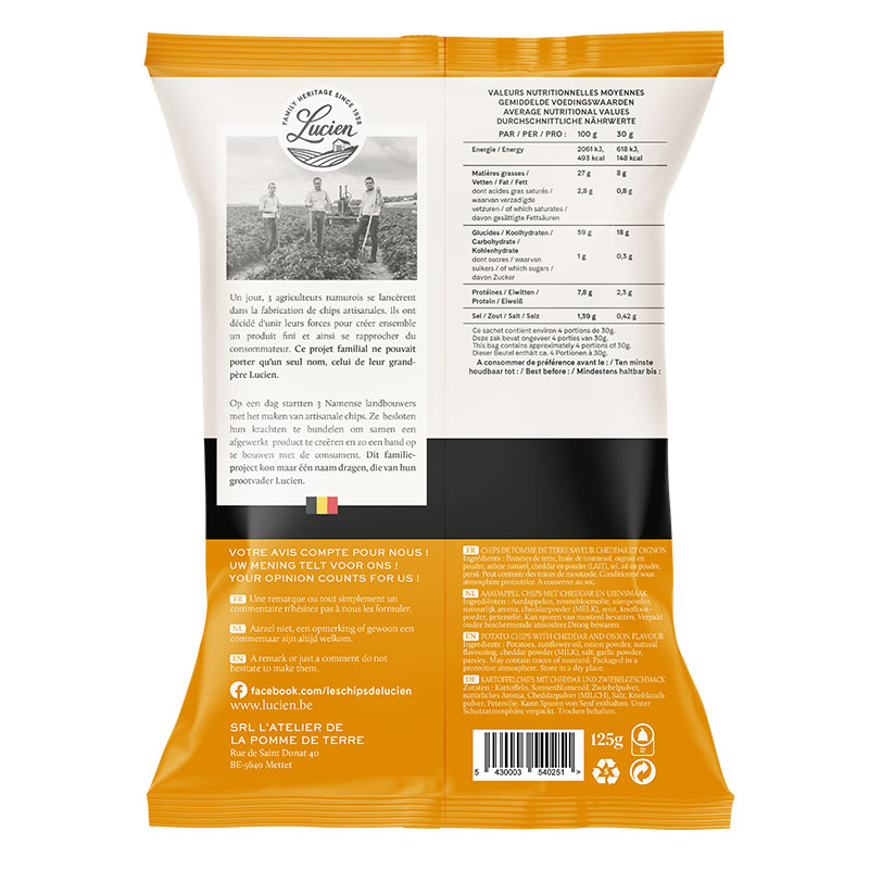 Batatas Fritas Lisas com Cheddar e Cebola Lucien 125g - Image 2
