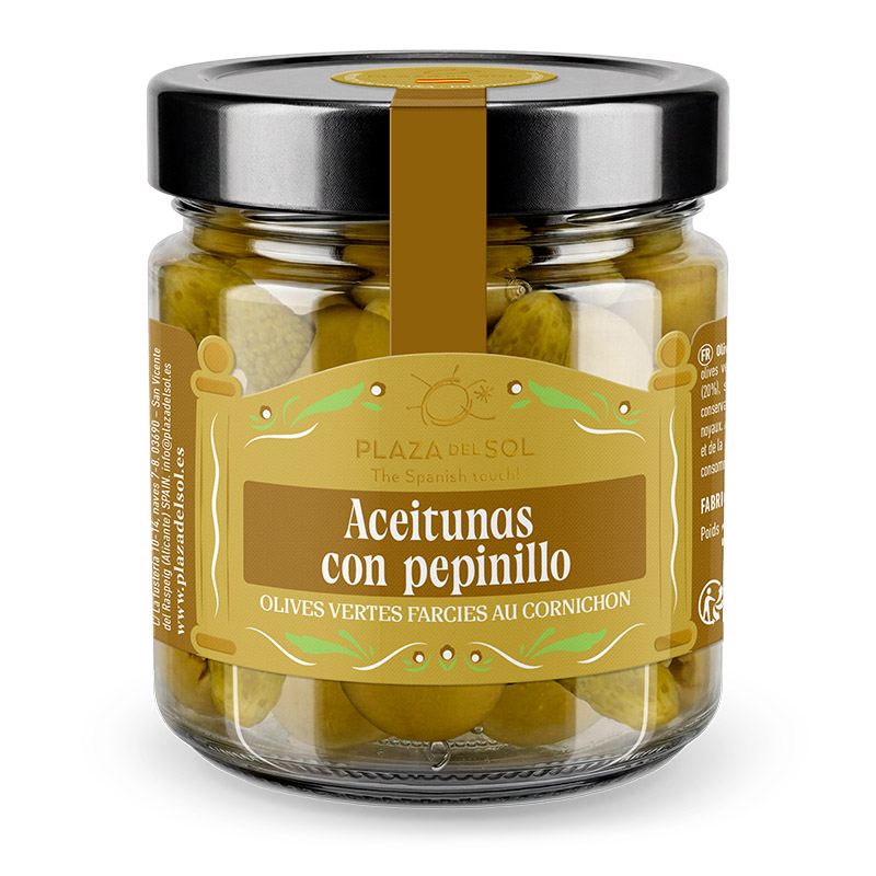 Plaza del Sol Green Manzanilla Olives Stuffed with Gherkins 230g