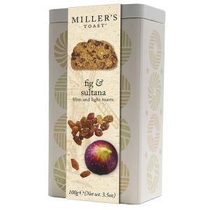 Tostas de Figo & Sultana em Lata Seleção Miller's Toast Artisan Biscuits 100g